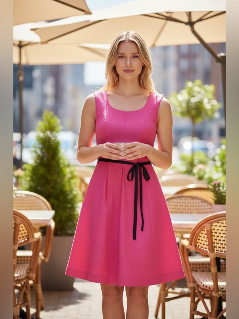 EVAN PICONE Black Label Pink Fit & Flare Dress Sz 4 Barbiecore Feminine Retro